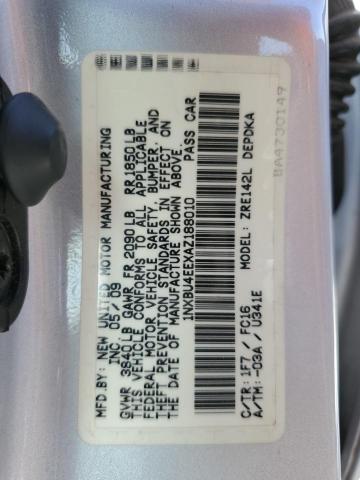 1NXBU4EEXAZ188010 - 2010 TOYOTA COROLLA BASE SILVER photo 12
