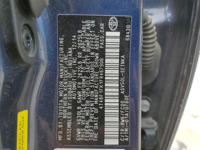 4T4BF1FK1FR467906 - 2015 TOYOTA CAMRY LE BLUE photo 12