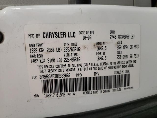 2A8HR54P38R623667 - 2008 CHRYSLER TOWN & COU TOURING თეთრი ფოტო 13