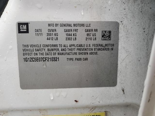 1G1ZC5E07CF210321 - 2012 CHEVROLET MALIBU 1LT 白色 照片 12