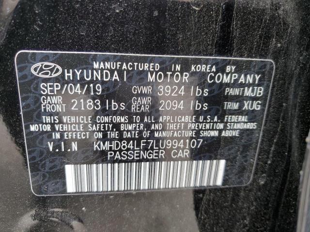 KMHD84LF7LU994107 - 2020 HYUNDAI ELANTRA SEL BLACK photo 12