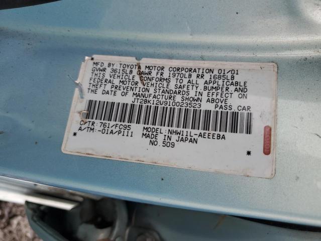 JT2BK12U910023523 - 2001 TOYOTA PRIUS TURQUOISE photo 12