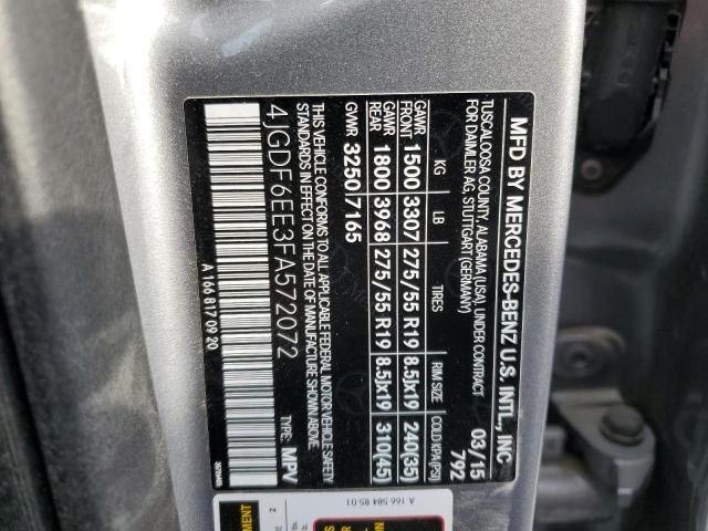 4JGDF6EE3FA572072 - 2015 MERCEDES-BENZ GL 450 4MATIC SILVER photo 13