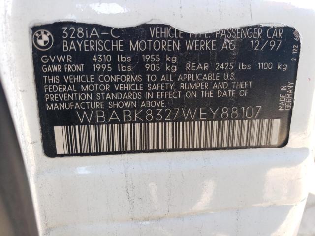 WBABK8327WEY88107 - 1998 BMW 328 IC AUTOMATIC WHITE photo 12