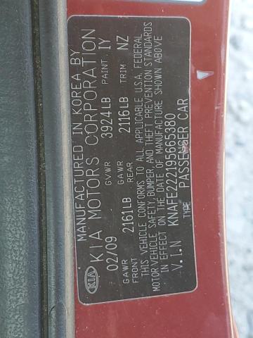 KNAFE222195665380 - 2009 KIA SPECTRA EX RED photo 12