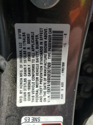 19XFA16909E007909 - 2009 HONDA CIVIC EXL GRAY photo 13