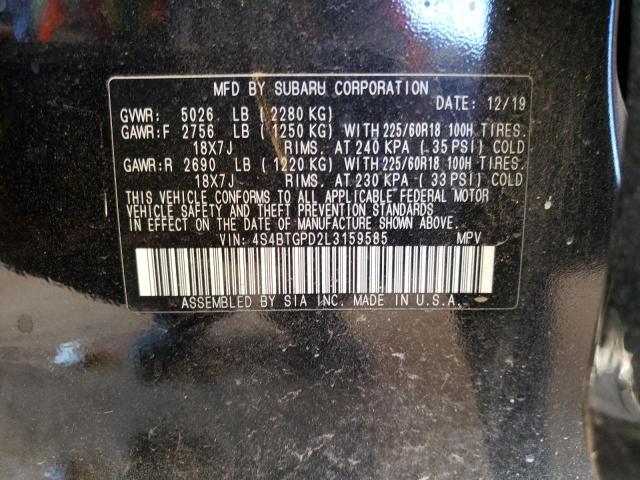 4S4BTGPD2L3159585 - 2020 SUBARU OUTBACK TOURING LDL Սև լուսանկար 12