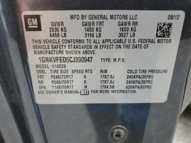 1GNKVFED5CJ390947 - 2012 CHEVROLET TRAVERSE LS GRAY photo 13