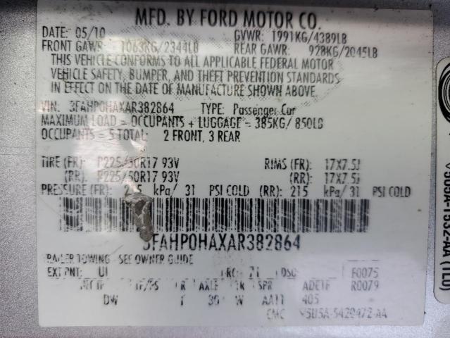 3FAHP0HAXAR382864 - 2010 FORD FUSION SE SILVER photo 12