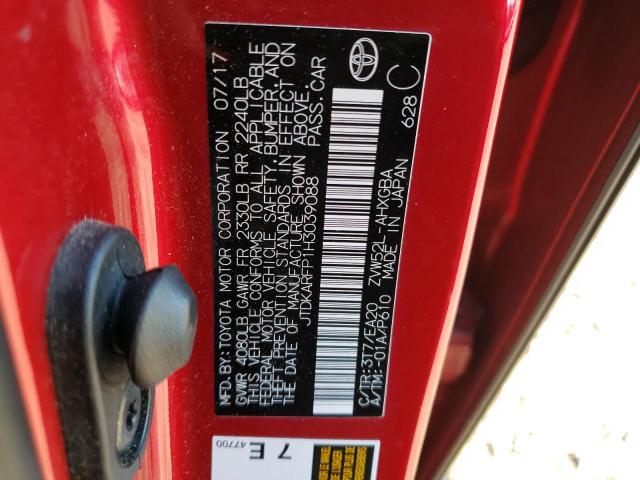 JTDKARFP1H3039088 - 2017 TOYOTA PRIUS PRIM წითელი ფოტო 13