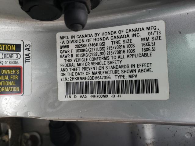 2HKRM4H33DH647356 - 2013 HONDA CR-V LX SILVER photo 13