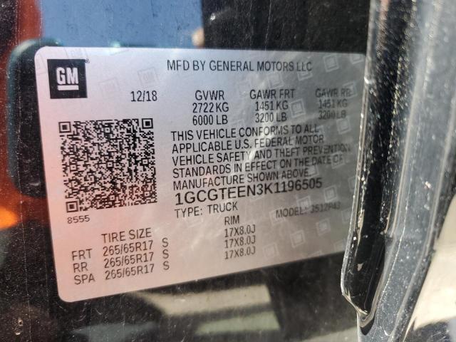 1GCGTEEN3K1196505 - 2019 CHEVROLET COLORADO ZR2 BLACK photo 13