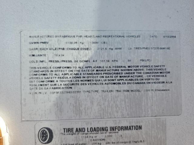 5SFSF33239E032301 - 2009 HEARTLAND GATEWAY 白色 照片 10