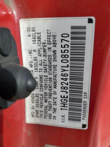 1HGEJ8246YL085570 - 2000 HONDA CIVIC EX RED photo 12