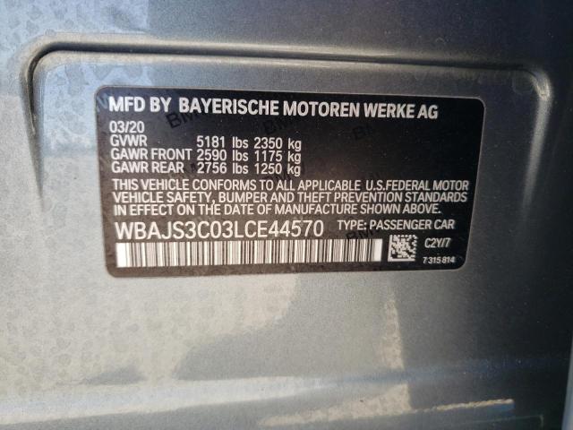 WBAJS3C03LCE44570 - 2020 BMW 540 XI BLUE photo 12