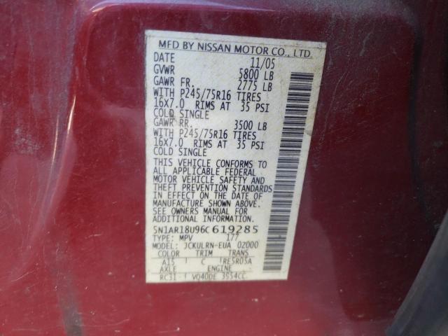 5N1AR18U96C619285 - 2006 NISSAN PATHFINDER LE Qırmızı foto 13