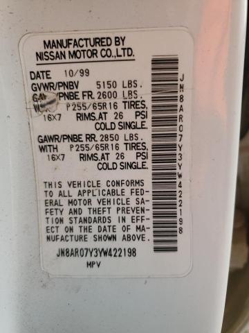 JN8AR07Y3YW422198 - 2000 NISSAN PATHFINDER LE თეთრი ფოტო 13