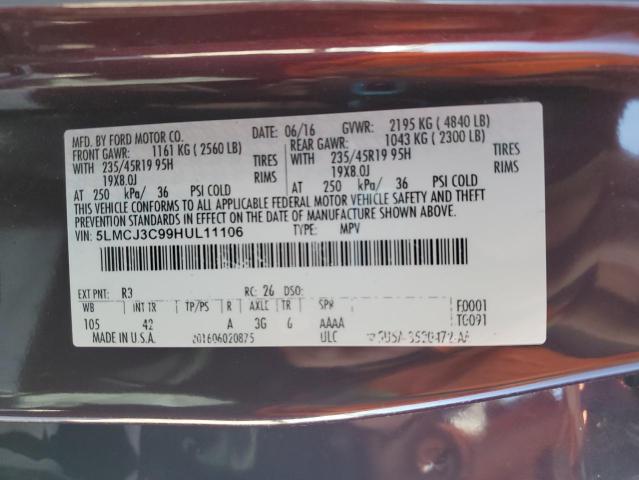 5LMCJ3C99HUL11106 - 2017 LINCOLN MKC RESERVE ბურგუნდია ფოტო 12