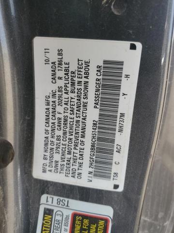 2HGFG3B86CH514382 - 2012 HONDA CIVIC EX CHARCOAL photo 12