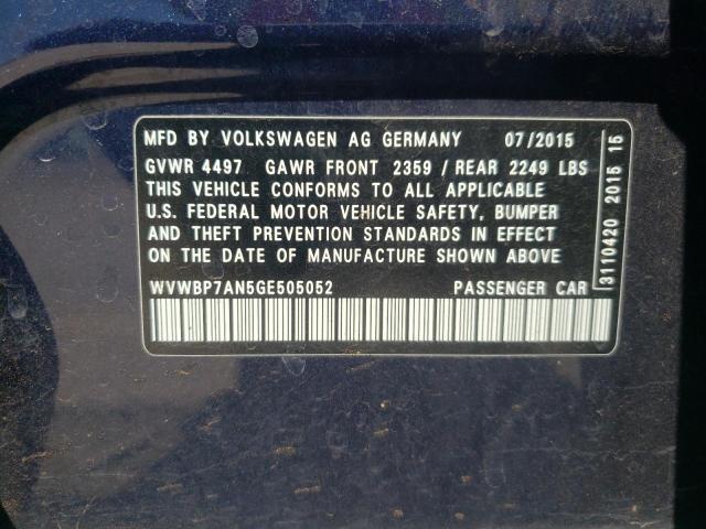 WVWBP7AN5GE505052 - 2016 VOLKSWAGEN CC BASE BLUE photo 12