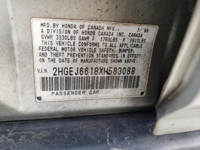 2HGEJ6618XH583088 - 1999 HONDA CIVIC BASE SILVER photo 12