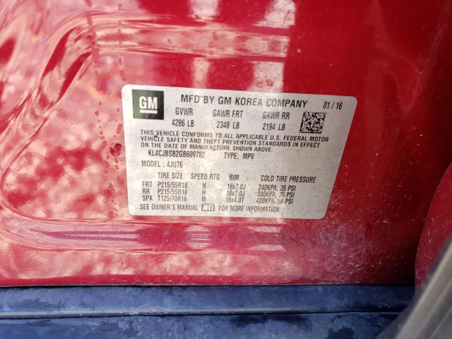 KL4CJBSB2GB609782 - 2016 BUICK ENCORE CONVENIENCE RED photo 12