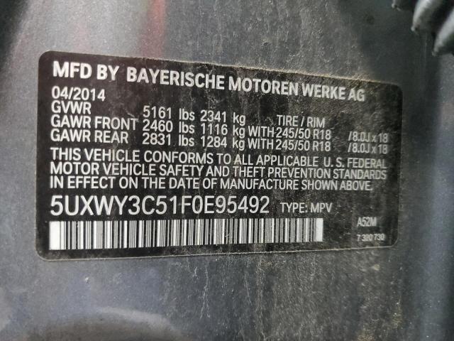 5UXWY3C51F0E95492 - 2015 BMW X3 XDRIVE28D GRAY photo 13