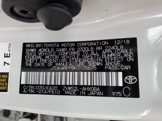 JTDKARFP8K3105675 - 2019 TOYOTA PRIUS PRIM Weiß Foto 12