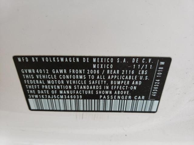 3VW1K7AJ5CM346039 - 2012 VOLKSWAGEN JETTA BASE Blanc photo 12