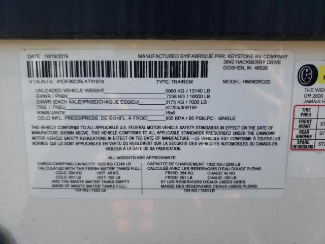 4YDF36228LA741673 - 2020 KEYSTONE MONTANA WHITE photo 10