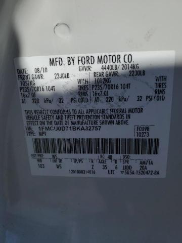 1FMCU0D71BKA32757 - 2011 FORD ESCAPE XLT WHITE photo 13