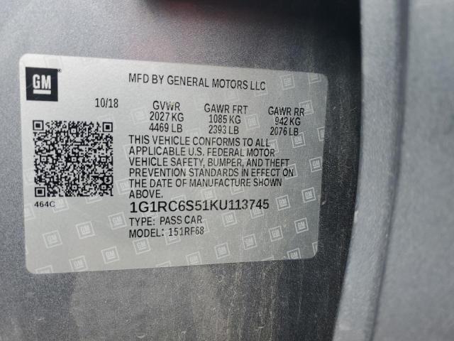 1G1RC6S51KU113745 - 2019 CHEVROLET VOLT LT SILVER photo 13