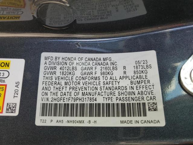 2HGFE1F79PH317854 - 2023 HONDA CIVIC EX GRAY photo 12