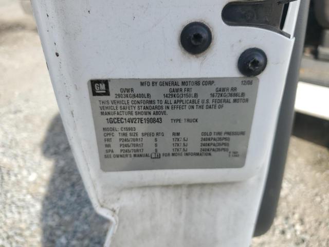 1GCEC14V27E190843 - 2007 CHEVROLET SILVERADO C1500 CLASSIC WHITE photo 12