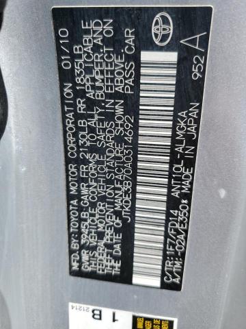 JTKDE3B70A0314692 - 2010 TOYOTA SCION TC 银色 照片 12