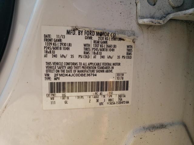 2FMDK4JC0DBE36794 - 2013 FORD EDGE SEL WHITE photo 13