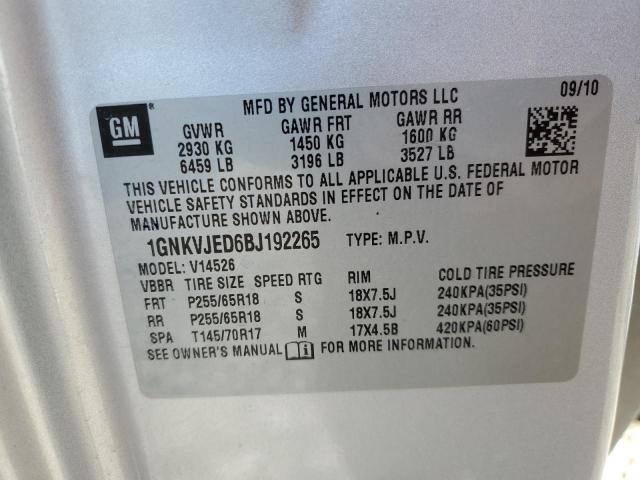 1GNKVJED6BJ192265 - 2011 CHEVROLET TRAVERSE LT SILVER photo 13