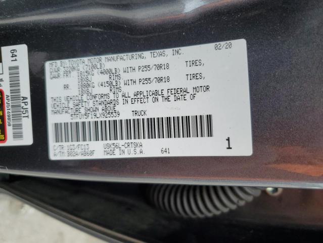 5TFUY5F19LX925539 - 2020 TOYOTA TUNDRA DOUBLE CAB SR/SR5 GRAY photo 12