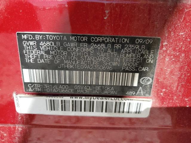 JTHBK1EG9A2350696 - 2010 LEXUS ES 350 RED photo 13