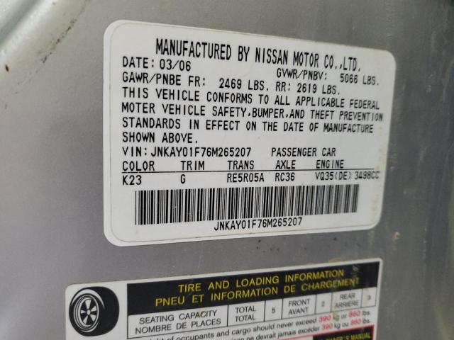 JNKAY01F76M265207 - 2006 INFINITI M35 BASE SILVER photo 12