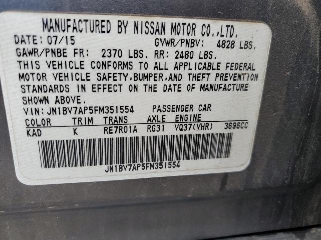 JN1BV7AP5FM351554 - 2015 INFINITI Q50 BASE GRAY photo 13