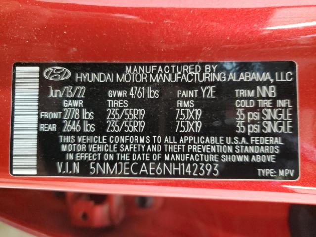 5NMJECAE6NH142393 - 2022 HYUNDAI TUCSON LIMITED RED photo 14