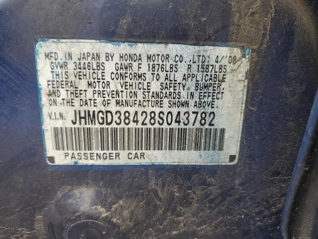 JHMGD38428S043782 - 2008 HONDA FIT BLUE photo 12