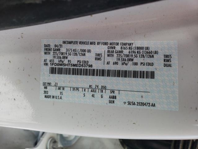 1FD0W5HT5MED53798 - 2021 FORD F550 SUPER DUTY WHITE photo 10