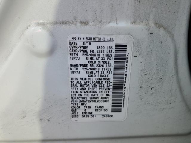JN8AT2MT6LW003681 - 2020 NISSAN ROGUE S WHITE photo 12
