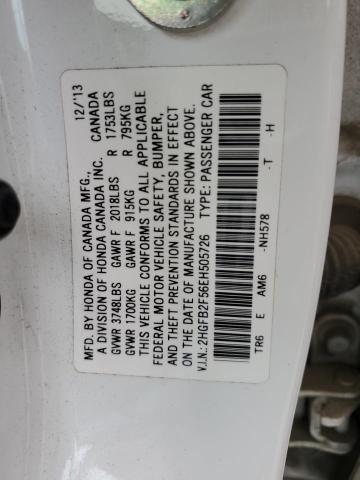 2HGFB2F56EH505726 - 2014 HONDA CIVIC LX WHITE photo 12