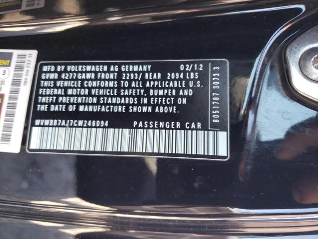 WVWBB7AJ7CW246094 - 2012 VOLKSWAGEN GOLF BLACK photo 12