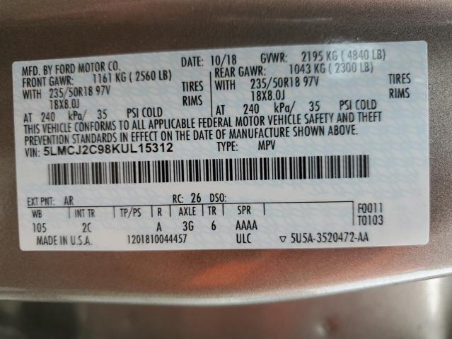 5LMCJ2C98KUL15312 - 2019 LINCOLN MKC SELECT 金色 照片 13