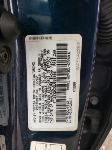 4T1BE32K32U636686 - 2002 TOYOTA CAMRY LE BLUE photo 12