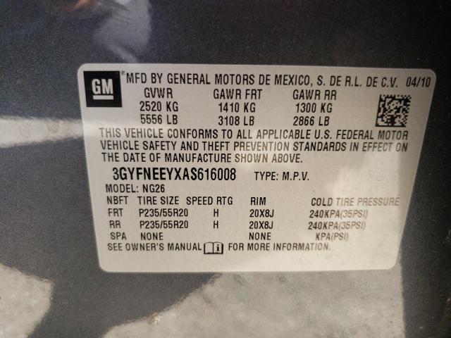 3GYFNEEYXAS616008 - 2010 CADILLAC SRX PERFORMANCE COLLECTION Szary zdjęcie 13